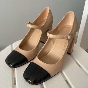 Marc Fisher Black and Tan Block Heel Mary Janes